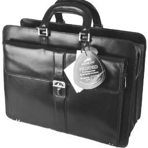  Mancini Black Leather Triple Compartment Laptop Briefcase 