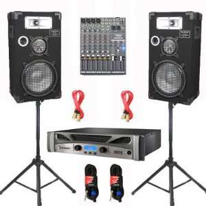   Way 10 Speakers, Mixer, Stands and Cables DJ Set New CROWNE1025SET4