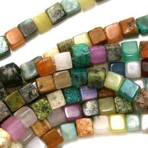  Gemstone Cube Bead Mix 4 x 4mm Beads /15.5 Inch Strand 