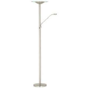  Brushed Steel LED Torchiere Floor Lamp With Reading Light 