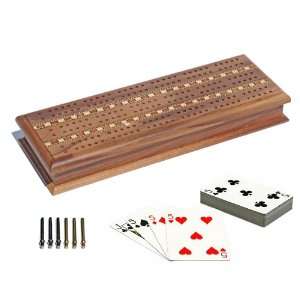  Solid Walnut Wood 3 Track Cribbage Board with 2 Decks of 