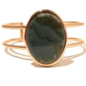 Bloodstone Bracelet 02 Cuff Copper Brass Green Oval Stone Gem Crystal 
