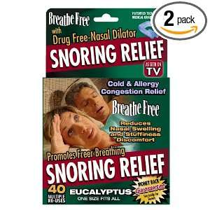 Breathe Free Snoring Relief Drug Free Nasal Dilator, Eucalyptus (Pack 