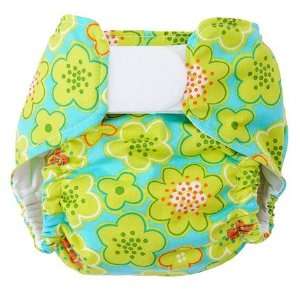  LIME FLOWERS ON AQUA One Size Designer Cloth Diaper Baby