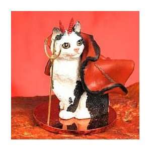    Black & White Manx Little Devil Cat Figurine