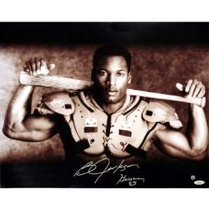 Signed Bo Jackson Picture   TRISTAR BlackWhite 16x20 Inscribed Heisman 