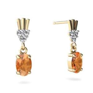    14K Yellow Gold Oval Fire Opal Dangle Drop Earrings Jewelry