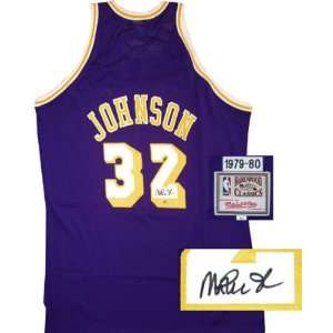  Magic Johnson Los Angeles Lakers Autographed Purple M&N 