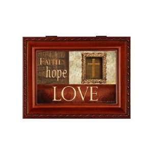    Wood Grain Faith Hope Love Box Plays Jesus Loves Me