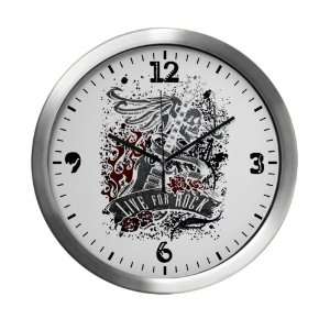  Modern Wall Clock Live For Rock Guitar Skull Roses and 