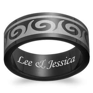   Mens Black Stainless Steel Engraved Celtic Wave Band Jewelry