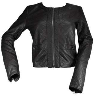 Fitted Cropped Quilted Womens Faux Leather Jacket Size  