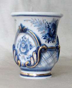 Russian Porcelain Gzhel Small Vase, Floral 838  