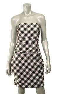Julie Haus Black & White Checkered Strapless Dress 4  