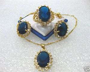 Nobby Blue sapphire CZ necklace earring ring set  