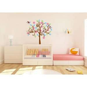    Kids Tree Vinyl Wall Decal with 3 Birds 2 Owls 