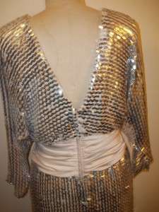 Vintage LILLI DIAMOND Silver Sequined Formal Dress 16  