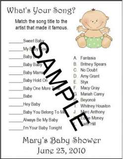 Personalized WHATS YOUR SONG Baby Shower Game  