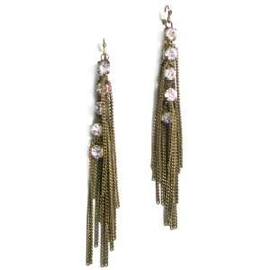   Give Me Jewels Goldtone Rhinestone Dangle Earrings with Hanging Chains