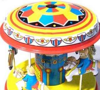 Pony Carrousel Tin Retro Wind Up Toy New Remake Carnival Ride  
