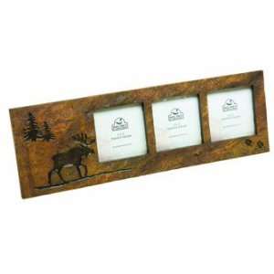  Rustic Moose and Trees Triple Picture Frame, 3x3 