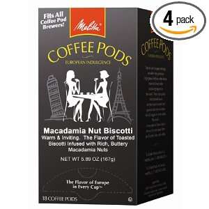 Melitta Macadamia Nut Biscotti Coffee Pods, 18 Count Pods (Pack of 4)