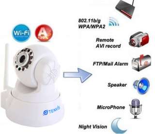 OEM Tenvis White Wireless Security IP Camera Audio IR LED Night Vision 