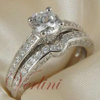   wedding ring set with round brilliant cut cubic zirconium diamonds