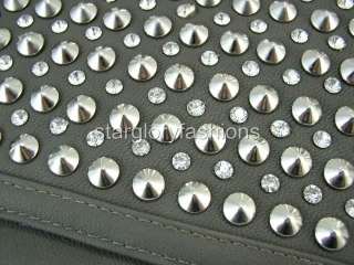 gray faux studs crystals purse clutch envelope bag psc 052711