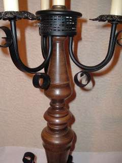 Huge Gothic Iron & Wood 3 Candle Lamp Vintage  