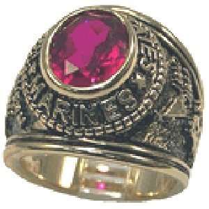 com M 230 Simulated Ruby Red Ring UNITED STATES MARINES. 18 Kt Gold 