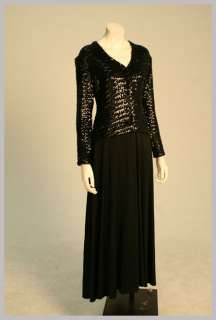 Vintage 70s DONALD BROOKS BOUTIQUE Black Sequin & Jersey Evening Gown 