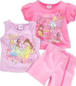 New Girl 3 PC Disney Princesses Tiana Cinderella Belle Shirts + Short 