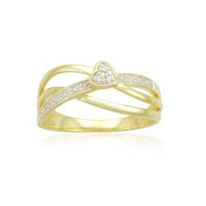 Yellow Gold Plated Sterling Silver Heart Crisscross Diamond Ring (0.01 