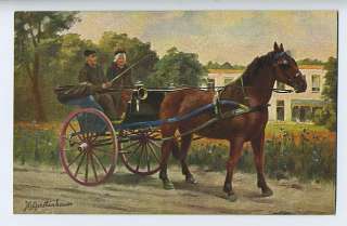 art GERSTENHAUER Horse 2 wheel Cart old 1920s postcard  