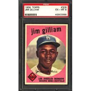  1959 Topps Jim Gilliam #306 Psa Graded 6 Ex mt Slabbed 