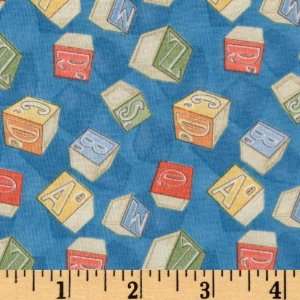  44 Wide Wind It Up Alphabet Blocks Blue Fabric By The Yard 