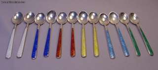 12 Codan Mexico Sterling Silver Enamel Dessert Spoons  