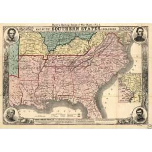  Civil War Map Map of the southern states, including rail 