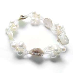  White Pearl Beaded Stretch Bracelet Jewelry