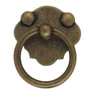   Ring Pull with Backplate, 1.53 Inch by 1.53 Inch, Antique Brass Dark