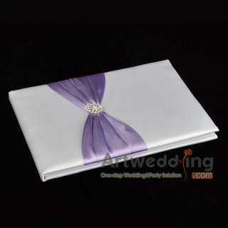 PROMOTION White and lilac Rhinestone Wedding Guest Book and Pen SET 