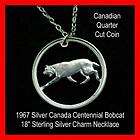 Cut Coin 1967 Canada Bobcat Quarter Charm Necklace