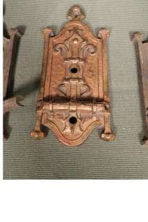 Antique Cast Brass Bronze Tudor Gothic Mission Sconce Pair 3 Backs 