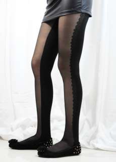 Gothic Style Black Fake Half Pantyhose Tights  
