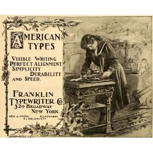  1898 Ad Franklin Typewriter Office Typing American Lady 