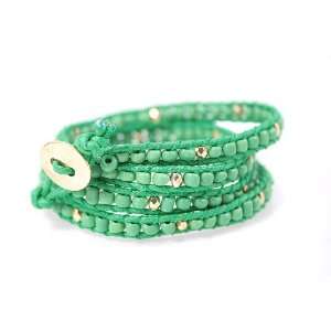  Green & Gold Tone Nugget Wrap Bracelet 28 Inches Long 