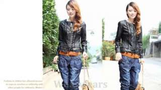 Womens Zip Up Slim Fit PU Leather Jacket Beige W03  