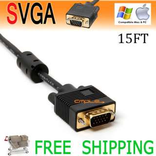 NEW Premium 15FT M/M SVGA Cable Monitor HDDB15 Male Cord Gold VGA HD15 