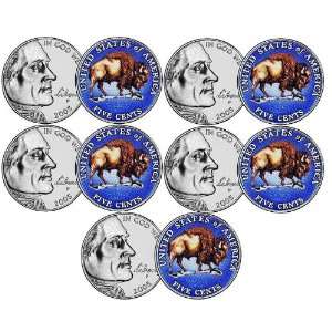  Set of 5 Colorized 2005 Jefferson Buffalo Nickels 